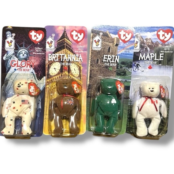 Set of 4 McDonald’s TY Beanie Babies Brittania Glory Erin Maple Error Edition - Picture 1 of 11